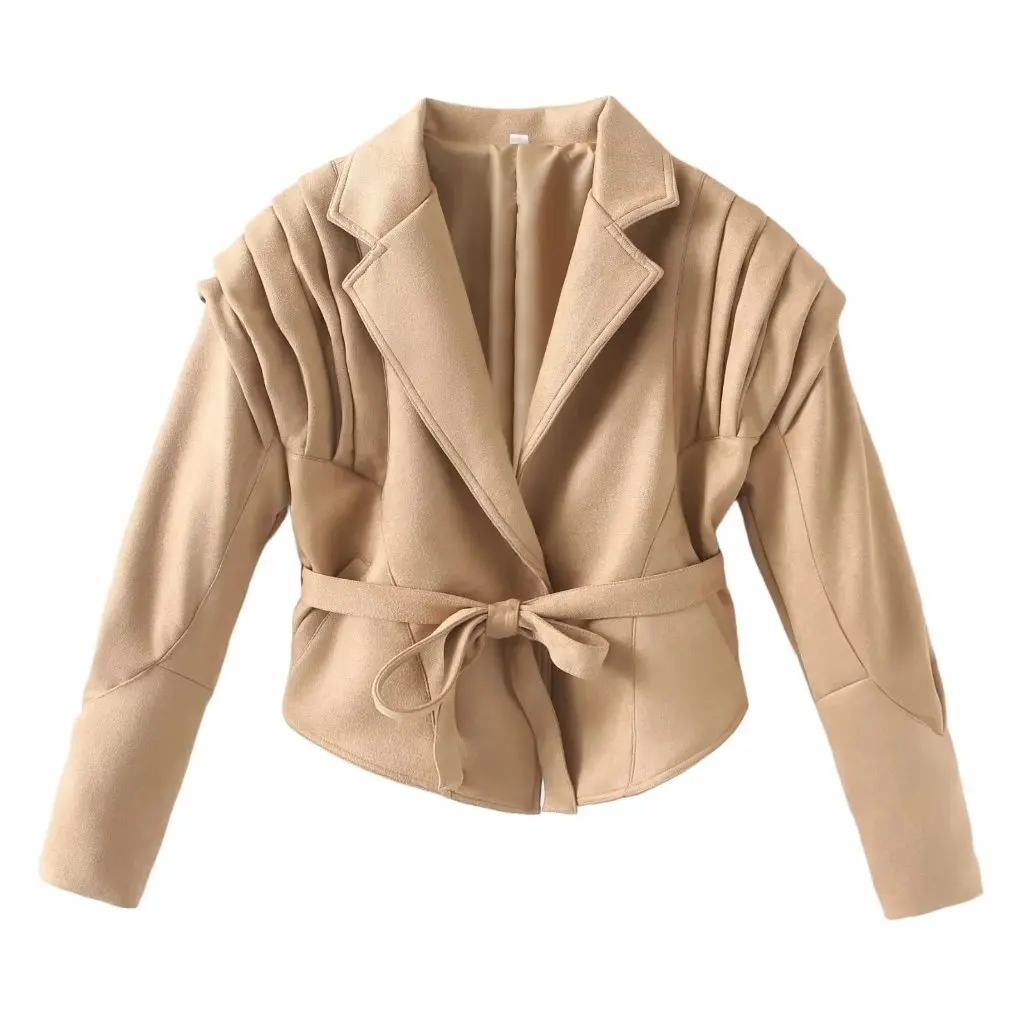 Women's Vintage Suede Leather Jacket One-button Lace-up Design European American INS Fashion All-match Style for Autumn