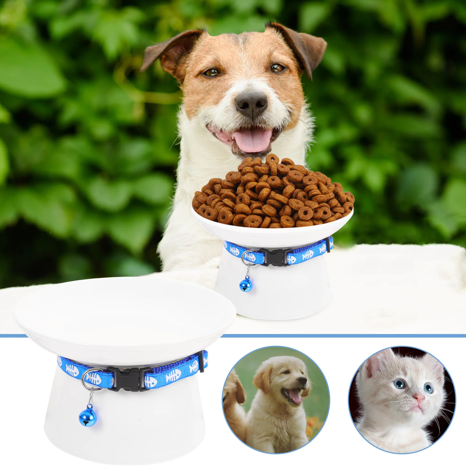 

1pcs Elevated Food Bowl Ceramic Raised Feeder For Cats Dogs Shallow Smooth Pet Feeding Bowl Cat Water Dish Indoor Cat Supplies