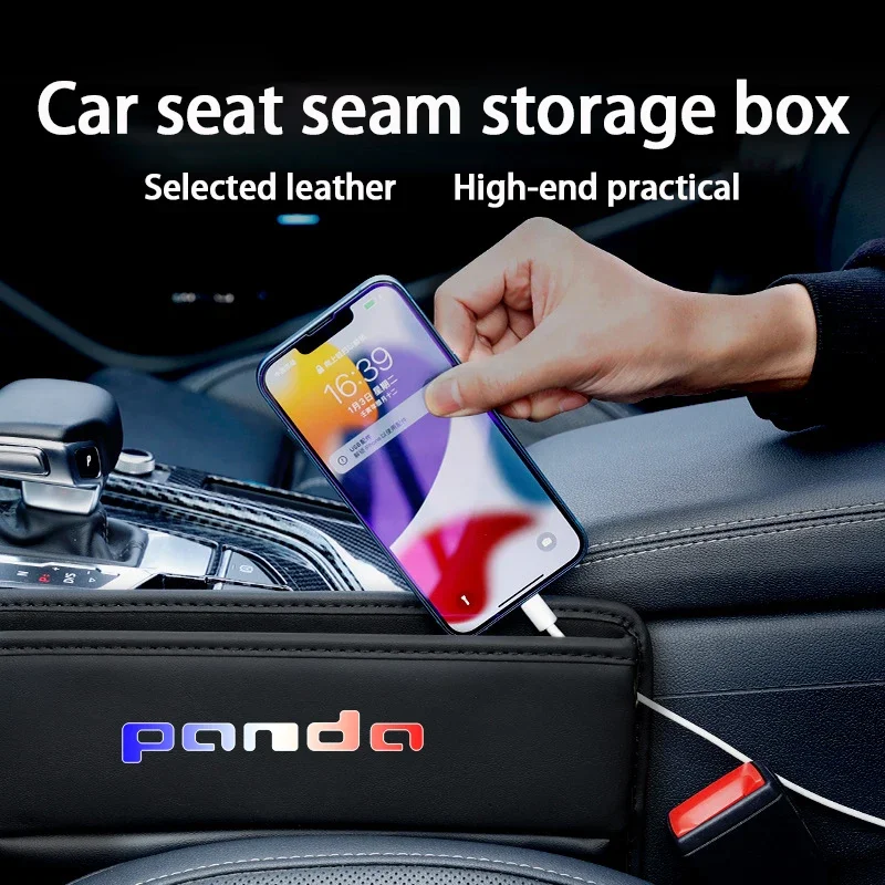 

for Fiat Panda Car Seat Gap Crevice Organizer Leather Storage Box Car Accessories