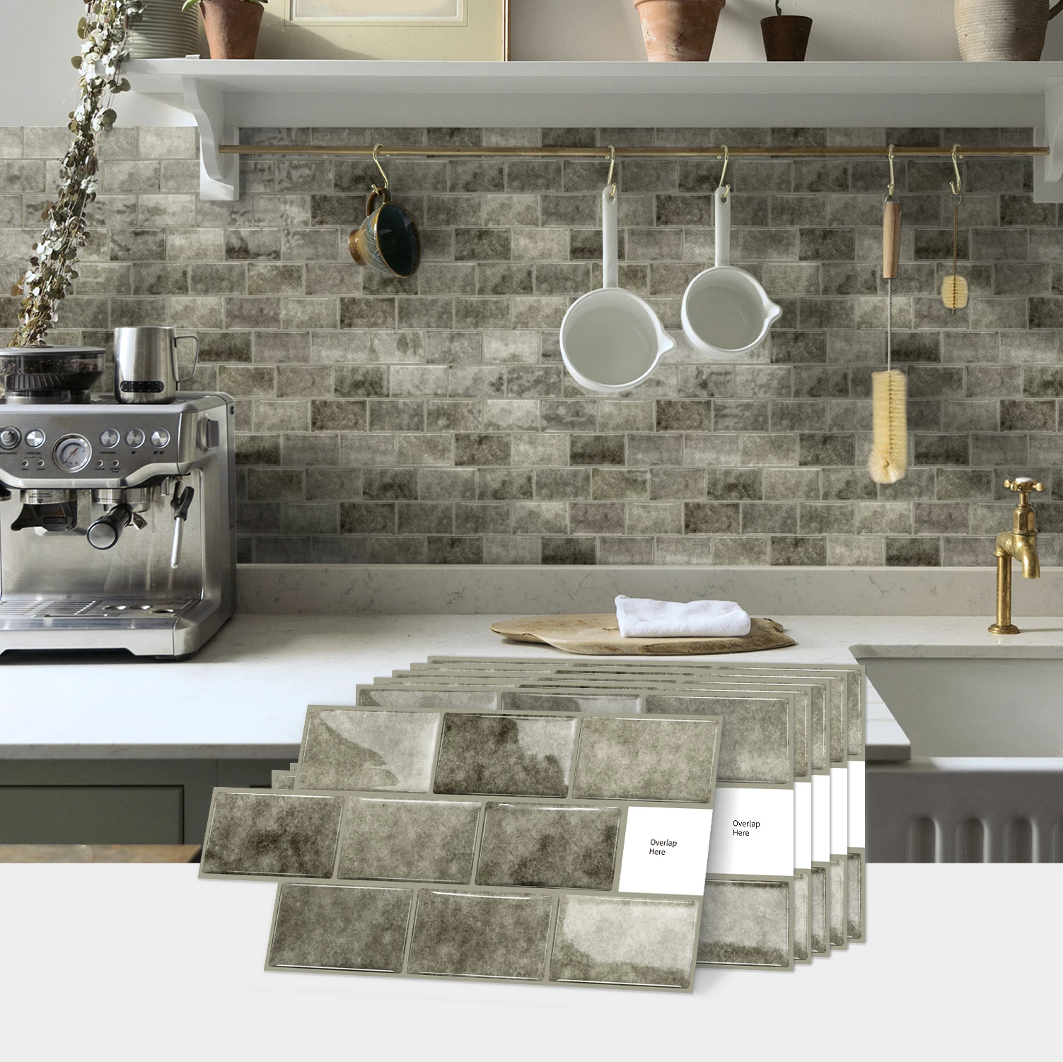 

Grey resin ceramic tile self-adhesive wall sticker, textured ceramic tile pattern, kitchen interior wall decoration