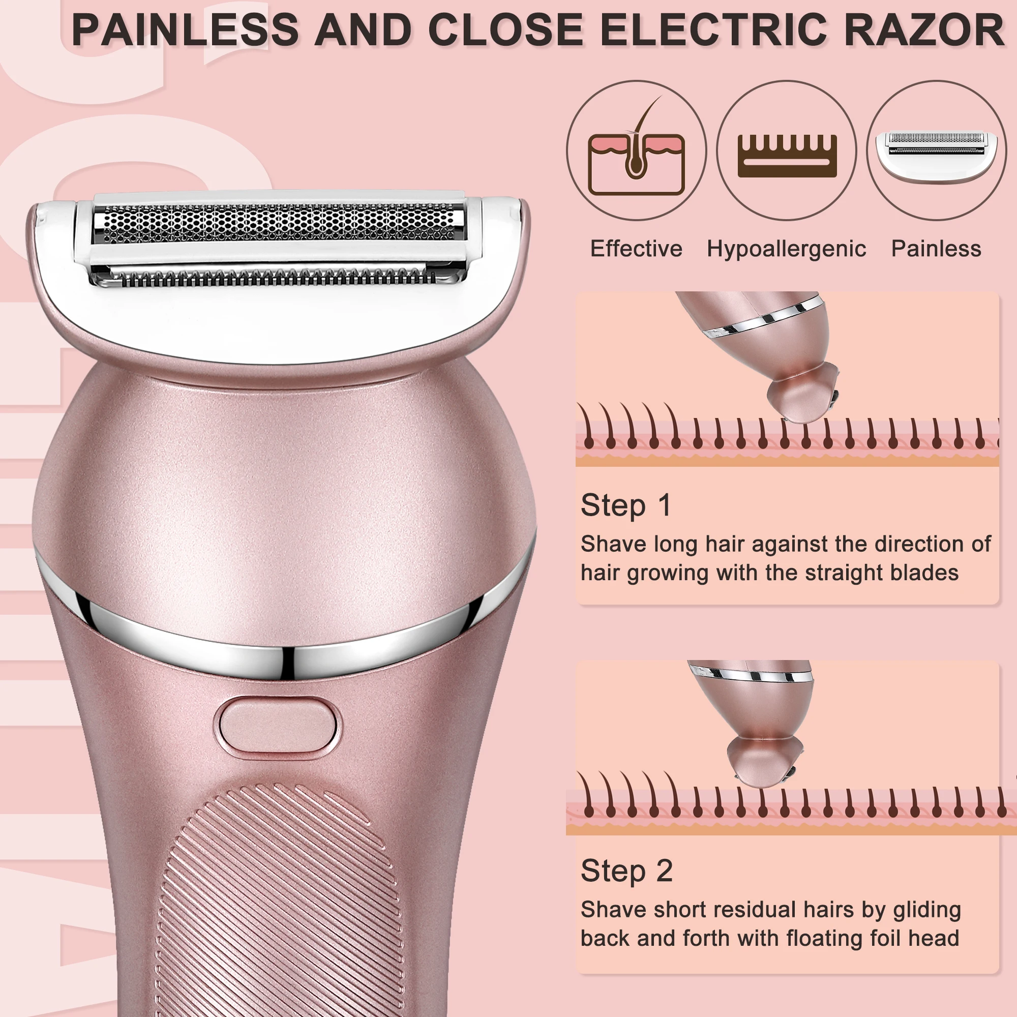 HATTEKER Hair Remover Rechargeable Epilator Professional Lady Shaver Electric 3 In 1 Bikini Leg Body LED Epilator for Women