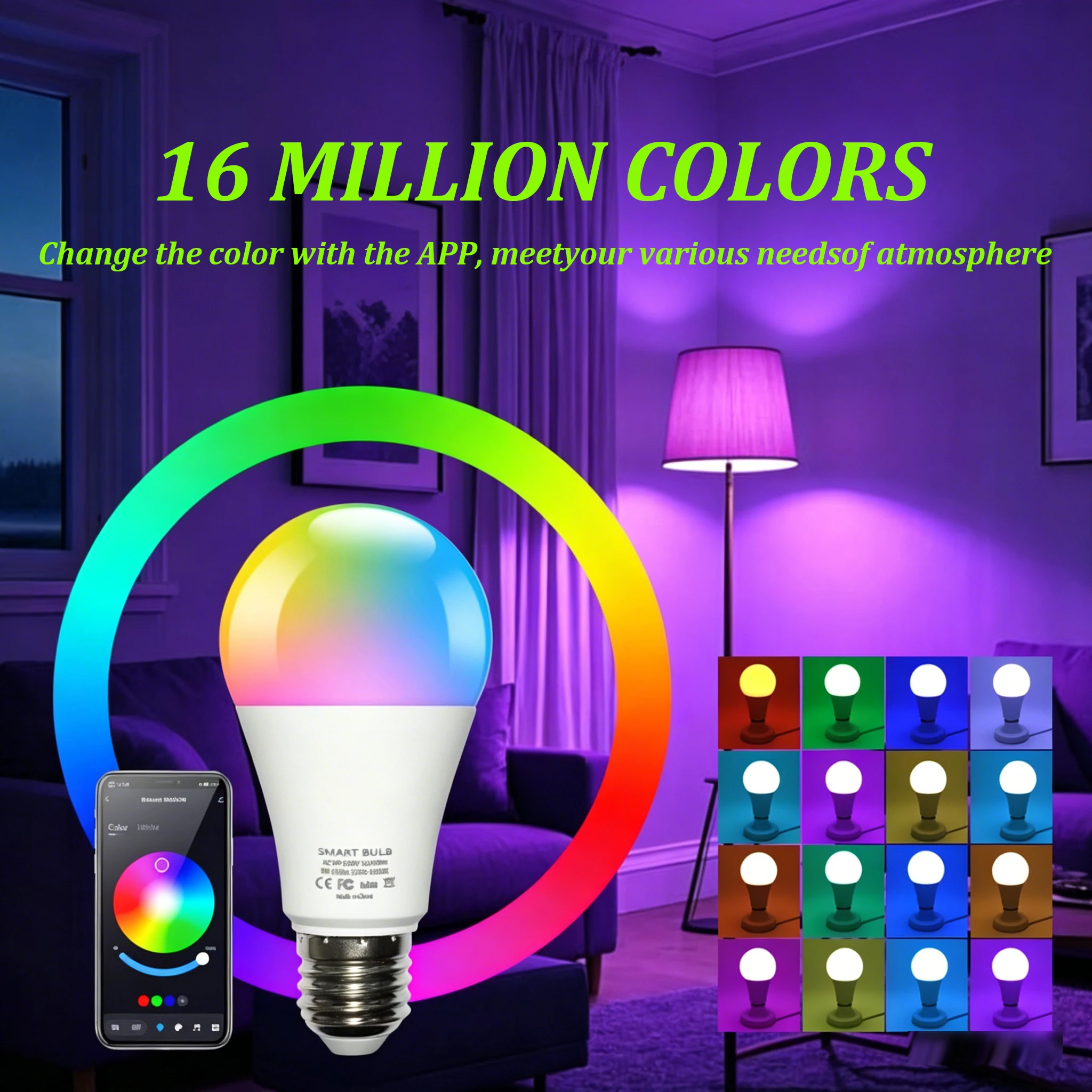 Smart Dimmable RGB LED Bulb E27 WiFi Bluetooth for Alexa Google Home with Tuya App Voice Control 100-265V 2700-6500K LED Lamp