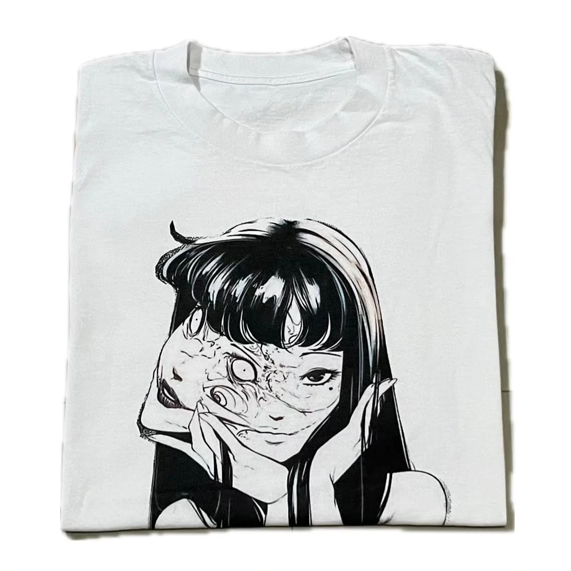 Vintage Tomie Fanart Split Face Graphic Tee Cotton Mens Womens T-Shirt Summer Streetwear