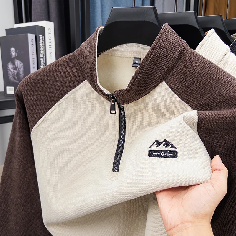 

Men's Designer Original Half Zip Sweatshirt Raglan Color Block Stand Collar Soft Stretch Anti-Pilling Autumn Winter Casual Wear