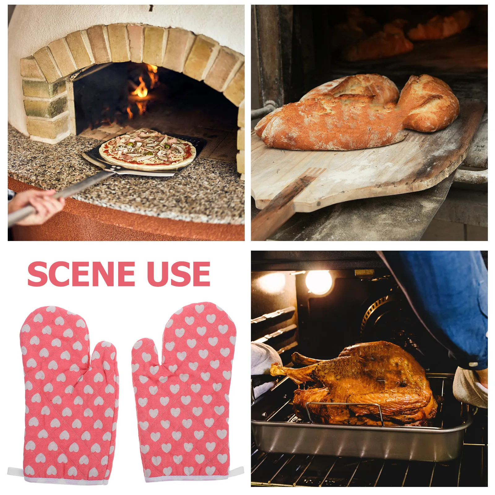 2Pcs Thickened Cotton Oven Mitts Baking Gloves for Microwave Oven Cooking Heavy Duty Heat Resistant Kitchen Mittens Reusable
