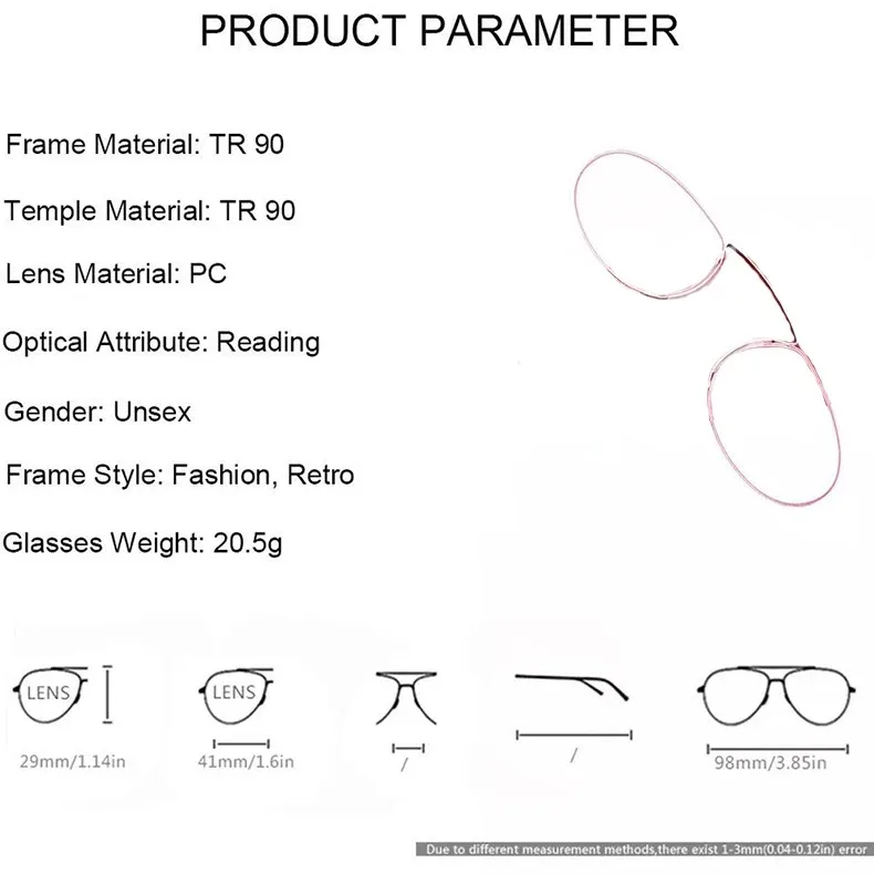 Randlose Schaumstoff-Lesebrille, Nasenclip auf Mini, für Männer und Frauen, Pince-Nez, tragbare Lupe, oval, mit Etui +1+1,5+2+2,5+3 – Detail 2