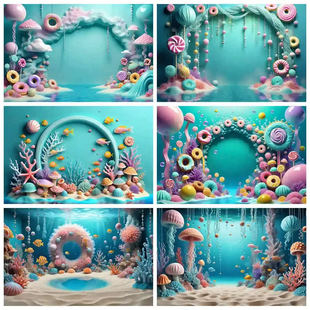 MOON.QG Sommer Candy One Geburtstag Jahr Hintergrund Baby Unterwasser Candyland Deco Hintergrund Zeichen Party Photocall Fotografie Requisiten