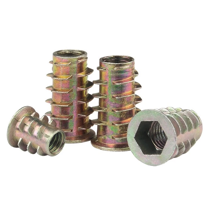 1/4 3/8 5/16 M4 M5 M6 M8 Furniture Nut Zinc Alloy Hex Drive Insert Nuts Woodworking Wood Insertnut for Table Desk Chair Bed