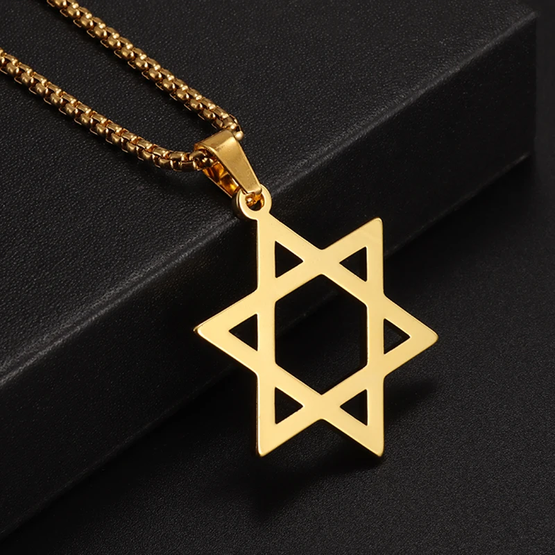 Stainless Steel Star of David Pendant Six Pointed Star Necklace for Men Women Fashion Amulet Jewish Jewelry Gift