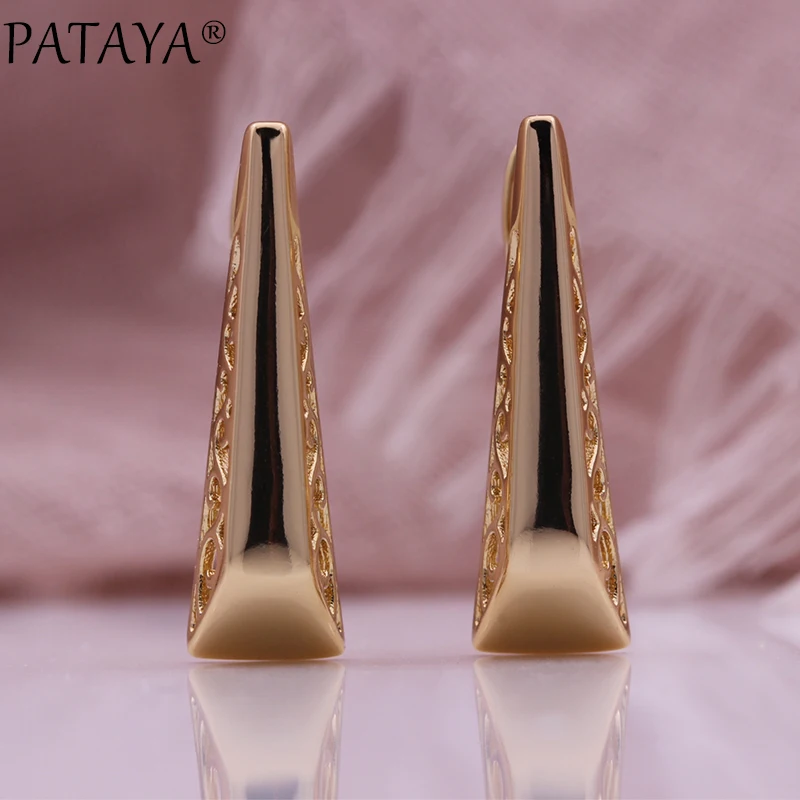 PATAYA جديد لامعة الجوف المعادن إسقاط أقراط 585 ارتفع الذهب اللون بسيط المرأة مجوهرات الإبداعية موضة هدايا عيد الميلاد أقراط