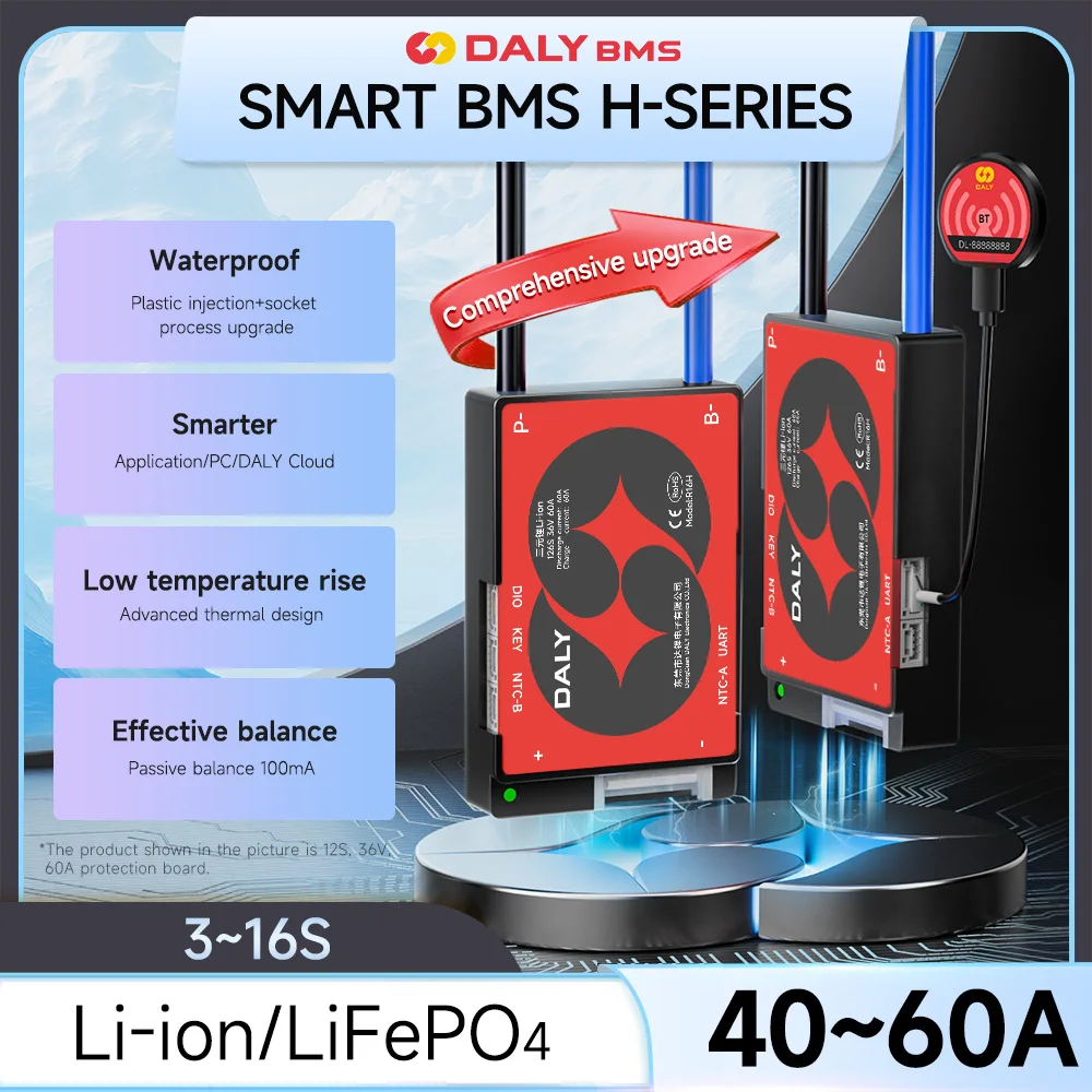Daly SMART BMS LFP 4S 8S 16S LI-ION 7S 24V 10S 36V 13S 48V 40A 60A BMS with Bluetooth for NCM Battery Electric Bicycles Scooters