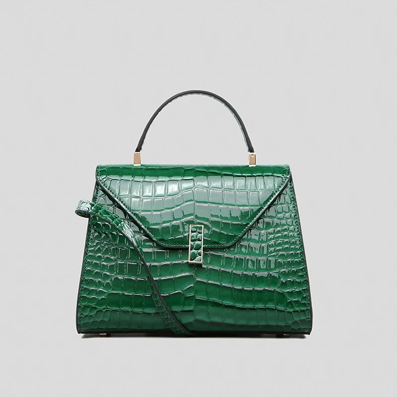 Women\'s 2024 New Luxury Vintage Style Shoulder Crossbody Square Handbag Messenger Green Replica Crocodile Pattern Leather Bag