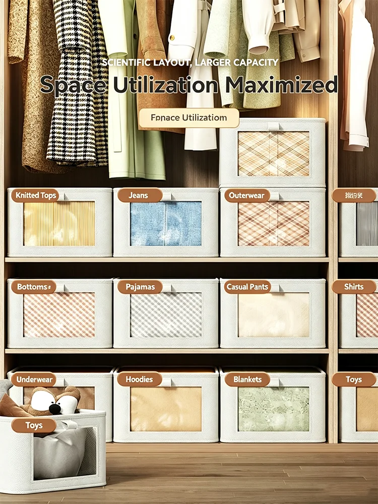 Foldable Clothing Storage Organizer Sweater T-Shirt Storage Box Visible Wardrobe Storage Organizers for Bedroom Underwear Pants