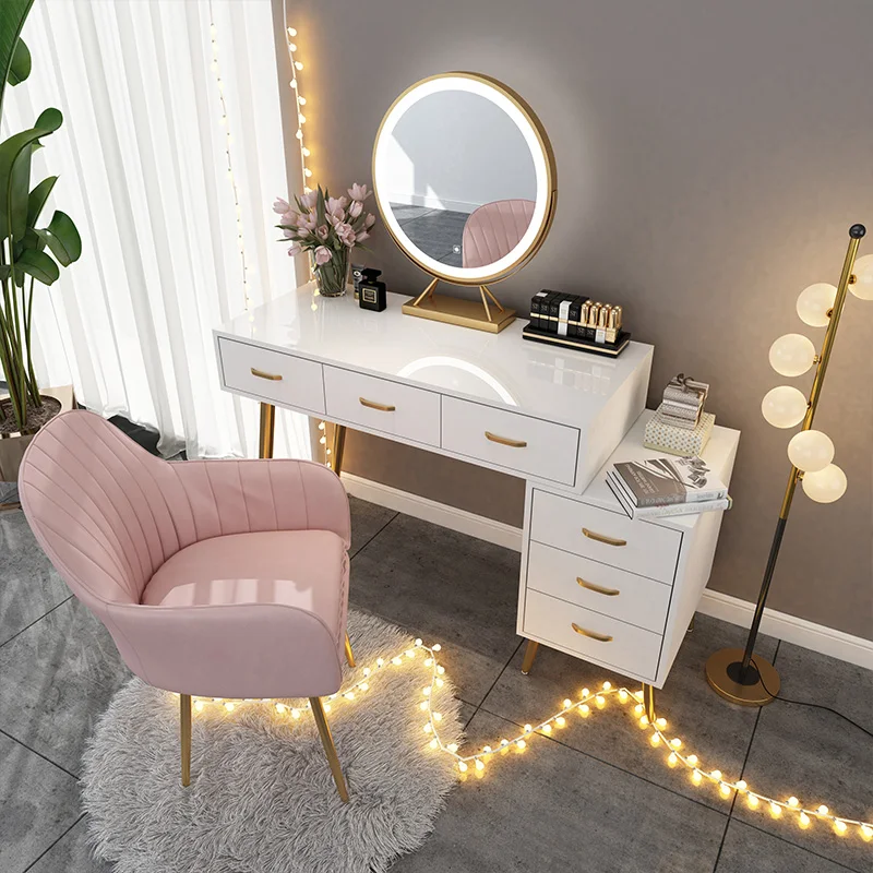 

Makeup Bedroom Storage Cabinet Vanity Modern Minimalist White Dresser Led Mirror Luxury Tavoli Da Trucco Nordic Furniture LJ50DT