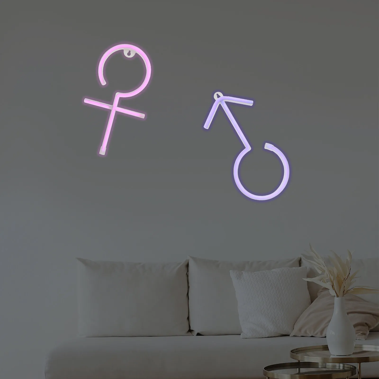

2Pcs Gender Logo LED Neon Light Wall Mounted Night Lamp for Bedroom Living Room Bar Club Decor Romantic Ambient Lighting Neon