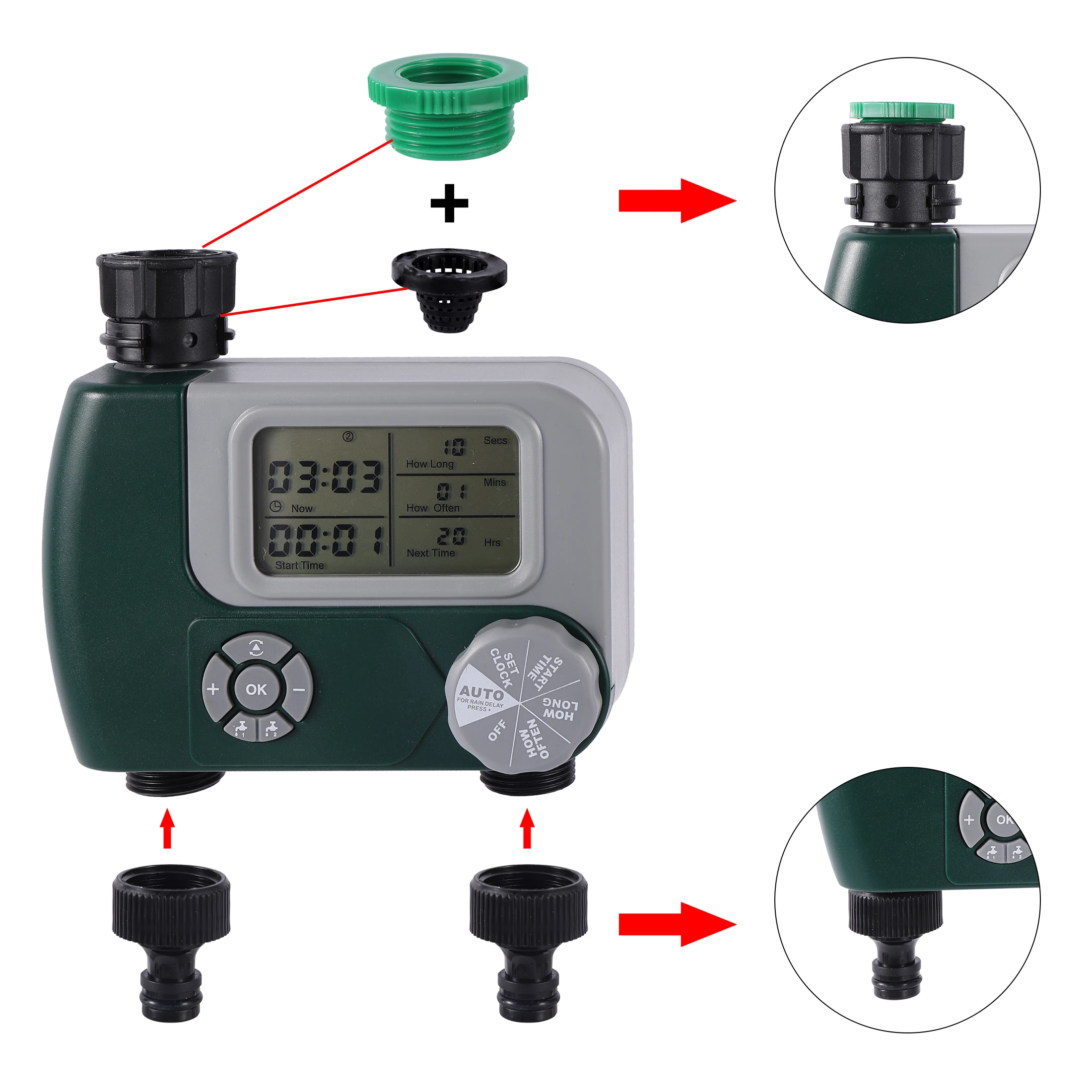 Dual Outlet Digital Water Timer Garden Automatic Irrigation System Electronic Programmable Water Controller Watering Up Tool