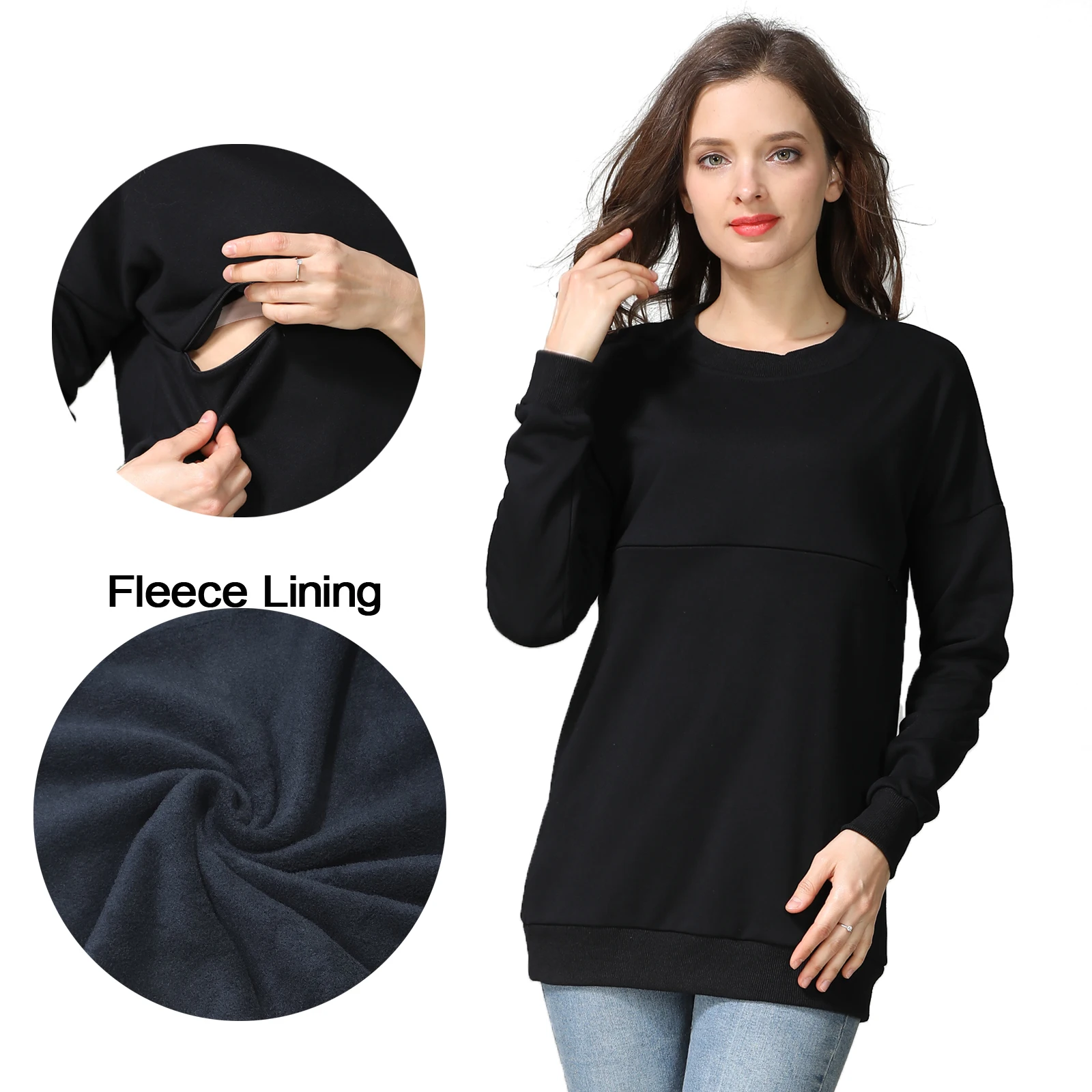 Winter Maternity Sweater Long Sleeve Nursing Hoodies Thick Cotton Breastfeeding Clothes Mommy Pregnant Lactation Wear Big Size