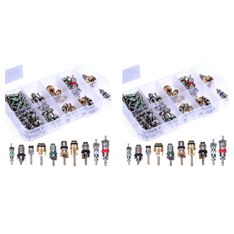 

208Pcs Car Air Conditioner Valve Cores Assortment A/C AC Shrader Valve Core & Tool R134 R12 HVAC Valves Kit