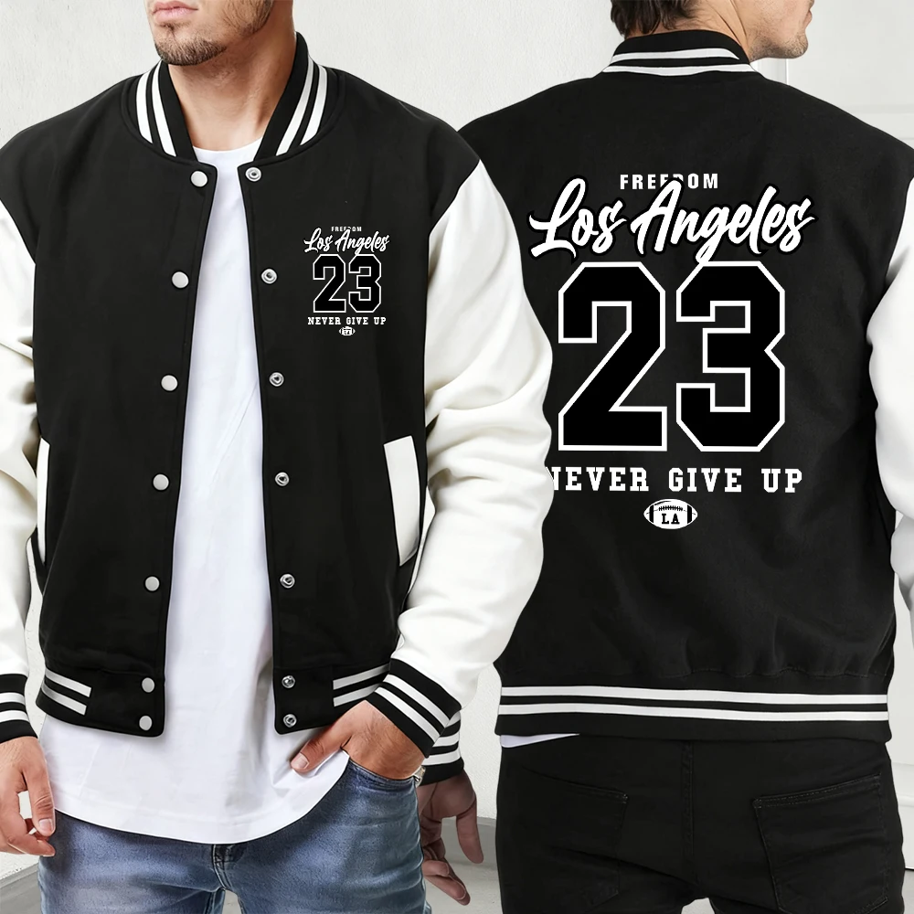 

Свобода никогда не сдавайся с принтом, мужская базовая мужская одежда в стиле ретро, уличная мода, классические свободные бейсбольные майки, удобное пальто с карманами