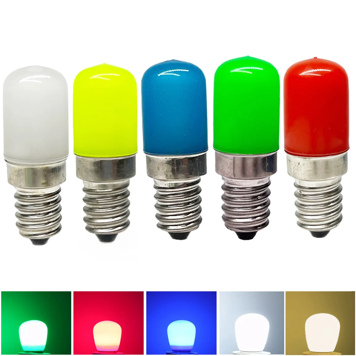 Colorful T18 Mini E14 E12 LED Bulb Refrigerator Light 2W Red Green Blue Yellow Cold / Warm White Lamp AC 85-265V For Freezer