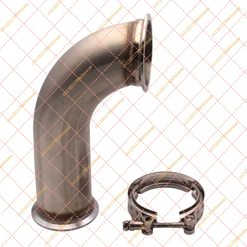 3-Inch Stainless Steel V-Band Exhaust Downpipe Flange, 90° Elbow Adapter with 6-Inch Leg & Clamp for Turbo Systems