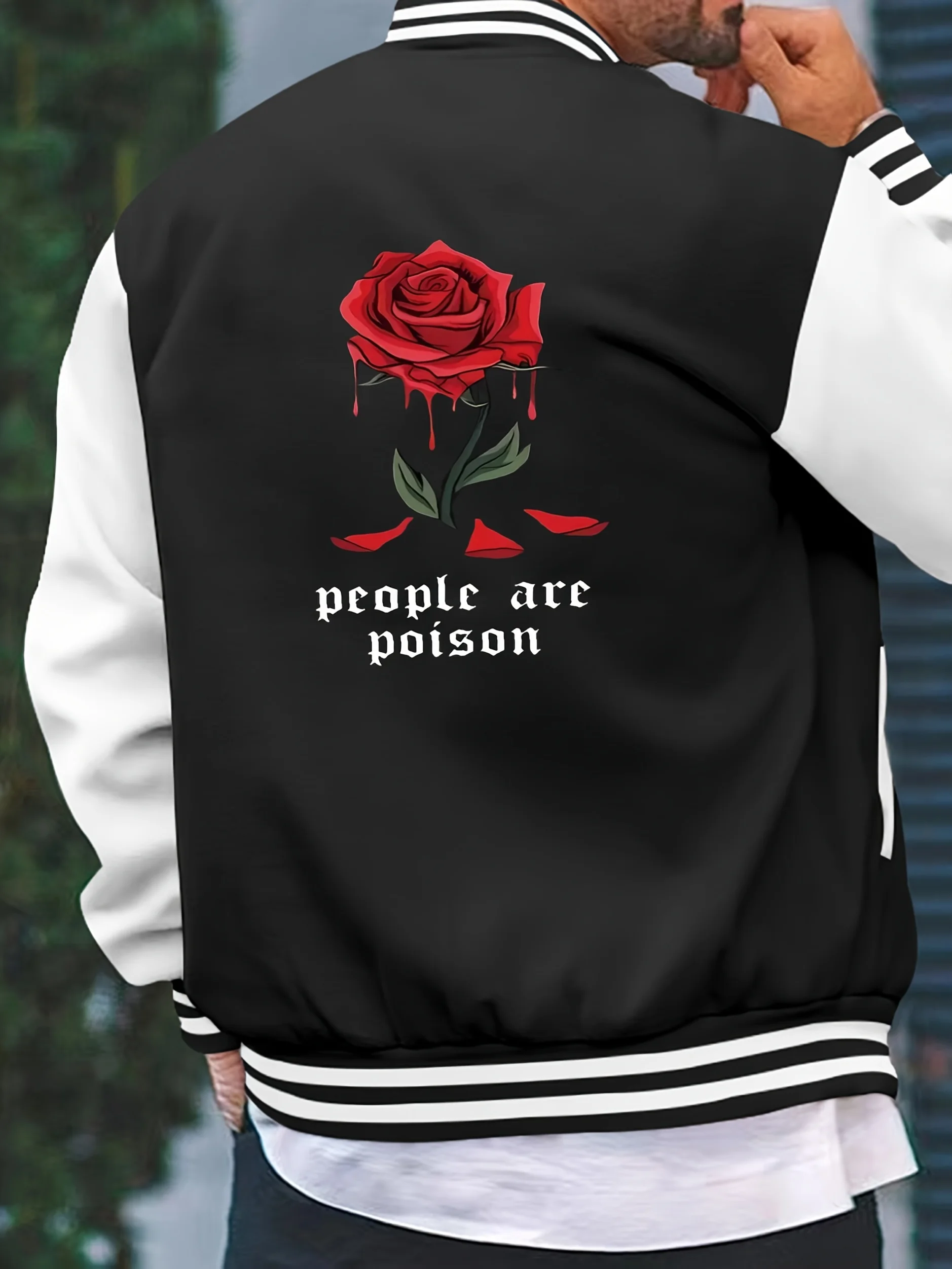 

Men's Spring and Autumn printed rose print jacket, fashionable and versatile jacket, college style jacket