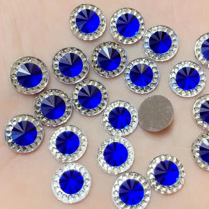 80PCS 10mm Two-tone Round Flat Back stones and crystal Resin Rhinestone trim Gems For Costume Button Crafts -HA33