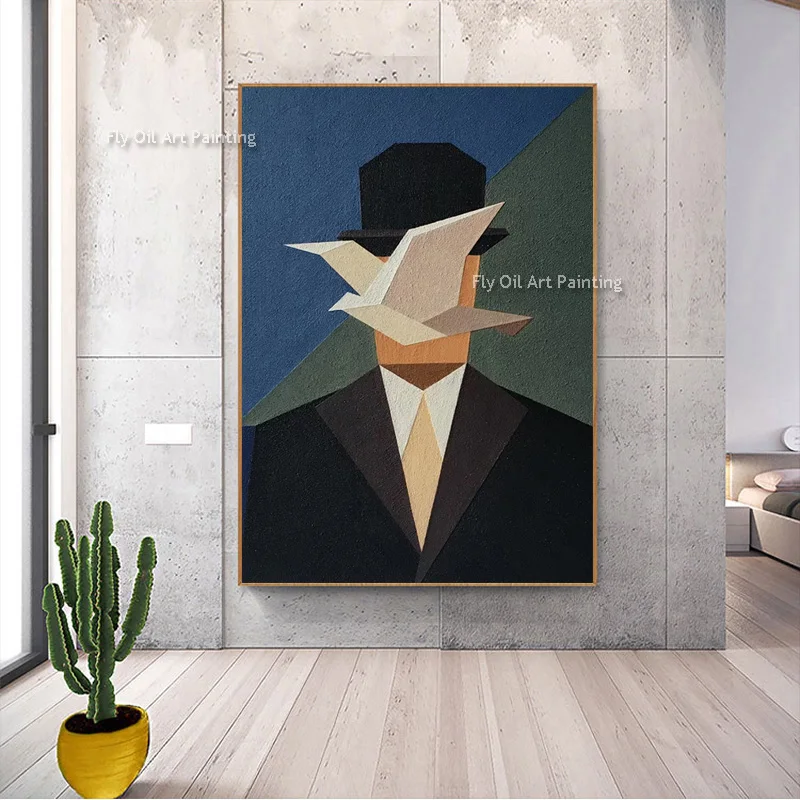 التصميم الأصلي رسمت باليد الأسود Grantleman شهم أبيض قبعة سوداء النفط اللوحة مجردة الأخضر الأزرق الأبيض الطيور قماش الفن