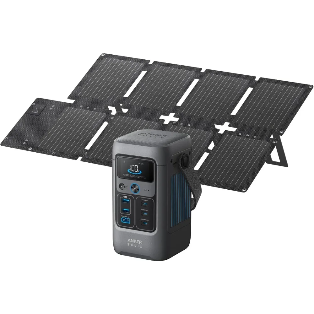 SOLIX C200 DC Power Bank Station and 60W Solar Panel, 192Wh Portable Power Station, LiFePO4 Battery, 200W Solar Generator