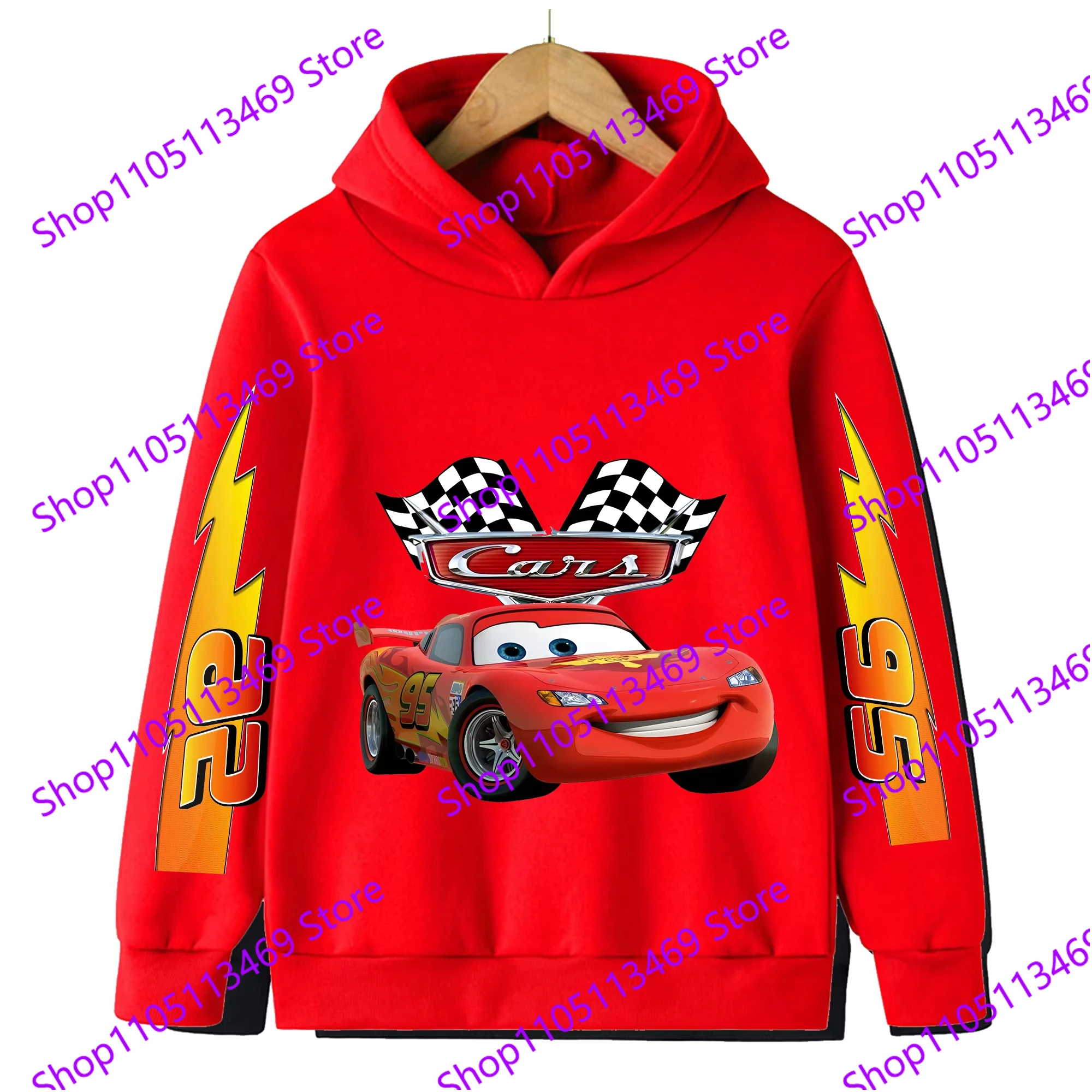 

2025 New Kids Fall Winter Disney Cars Lightning McQueen Cartoon Kids Hoodie Anime Kawaii Casual Boy & Girl Set