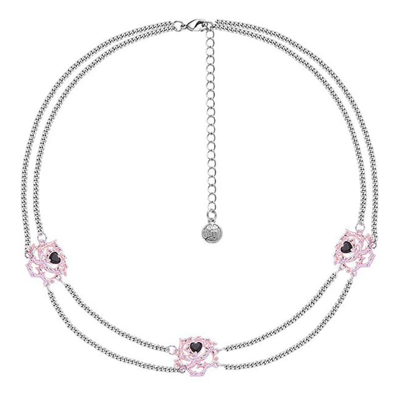 Eetit elegante rosa Glas doppels chichtige Stapel kette Halskette für Frauen Charme schicke Mode Hals Schmuck Accessoires бижутерия