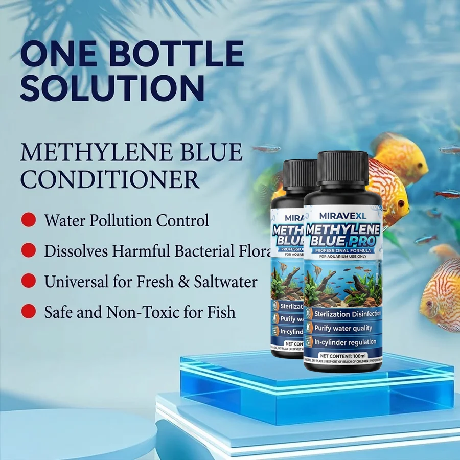 Concentrated Methylene Blue for Fish Aquarium Water Treatment - with Measuring Cup, Dropper & Gloves