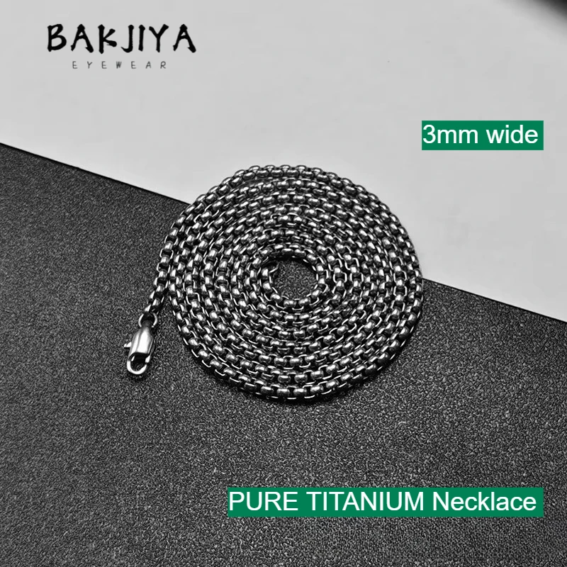Fashion 3mm Pure Titanium Necklace for Men, Lightweight Anti Allergy Square Box Chain for Sensitive Skin Men and Women