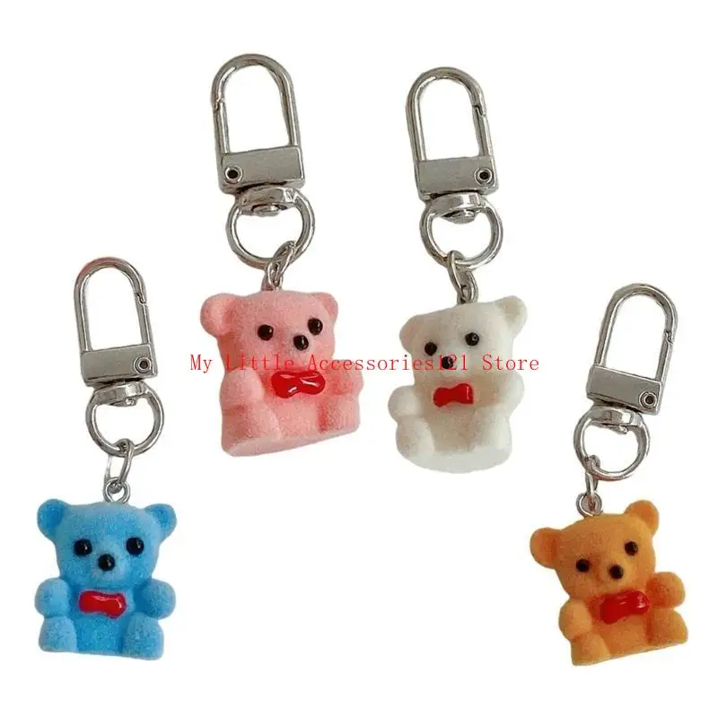 Versatile Small Flocking Bear Hanging Decoration Accessory Portable Keychain Charm for Car and Office Embellishment