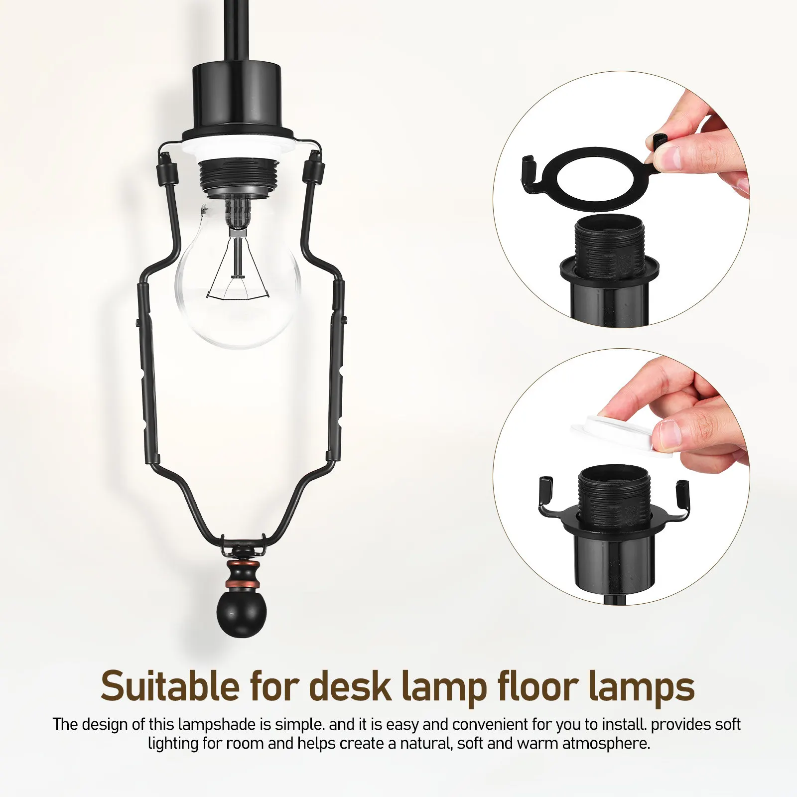 2Pcs Lamp Shade Holder Heavy Duty Durable Lamp Harp DIY Repair Kit for Desk Floor Lamps Replacement Parts Lampshade Adapter