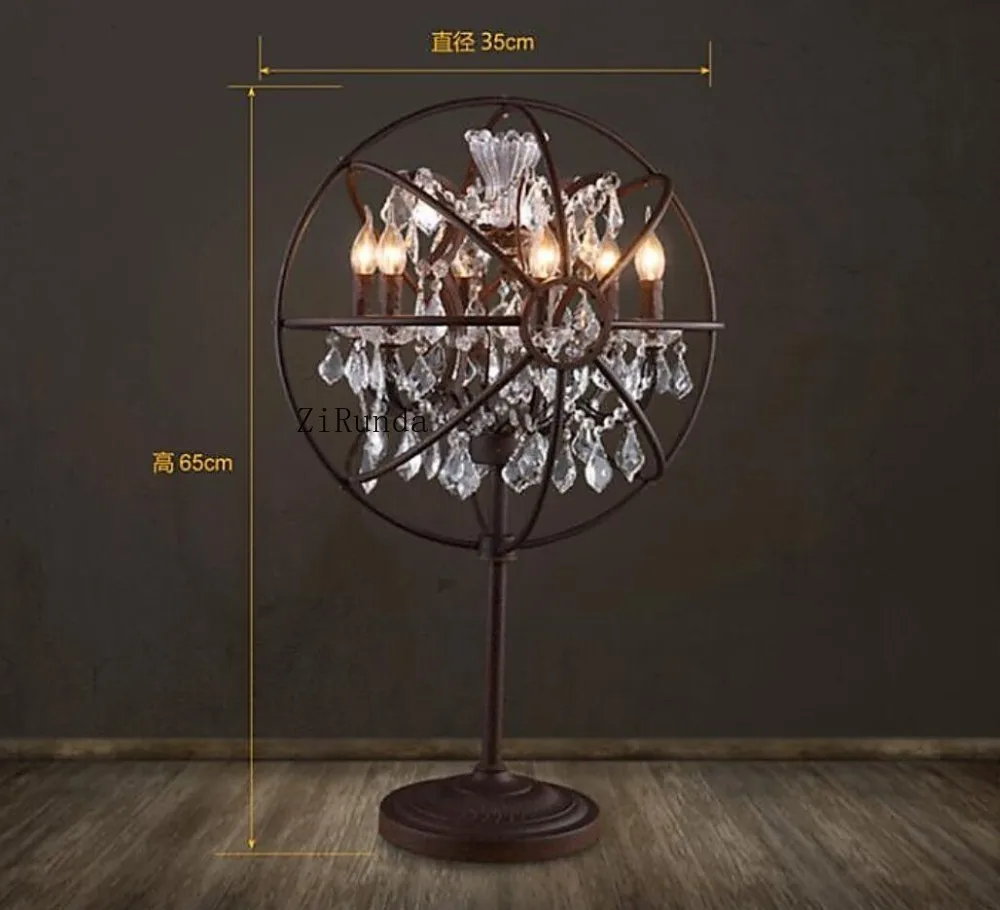 โคมไฟตั้งโต๊ะคริสตัลทรงวงแหวนเหล็กโบราณ สไตล์เรโทร โคมไฟตั้งโต๊ะที่มีเอกลักษณ์เฉพาะตัว