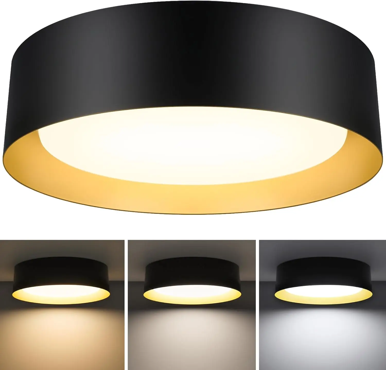 

13in 2400LM 25W LED Flush Mount Ceiling Light, 3-Color Dimmable, Black Gold Modern