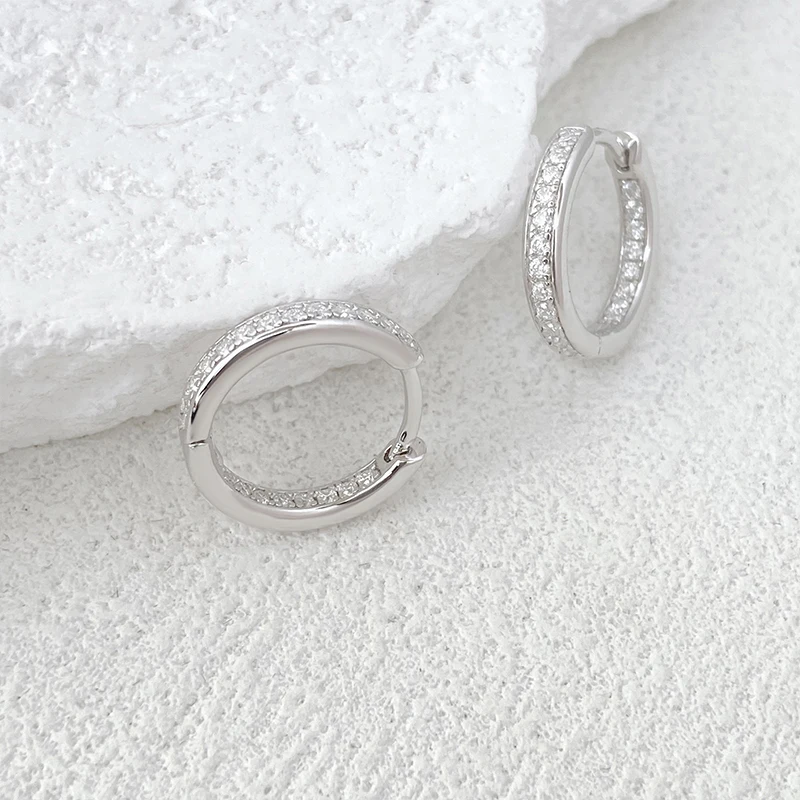 NeeTim D Color 1.2mm Moissanite Hoop Earrings For Women S925 Silver with White Gold Plated Wedding Stud Earring Trendy Jewelry