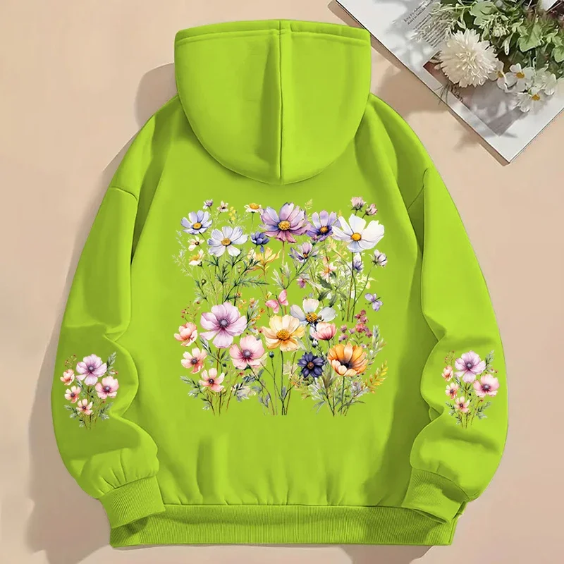 Boho Style Wild Flower Daisy Graphic Hoodie Women Long Sleeve Autumn Hooded Vintage Flower Trend Fashion Sweatshirts with Pocket