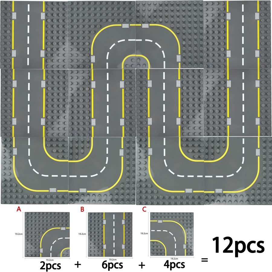 Big Size Baseplate City Set Straight Curve Street T-Junction Road Assembly Large Plate Building Blocks Educational Duploes Toys