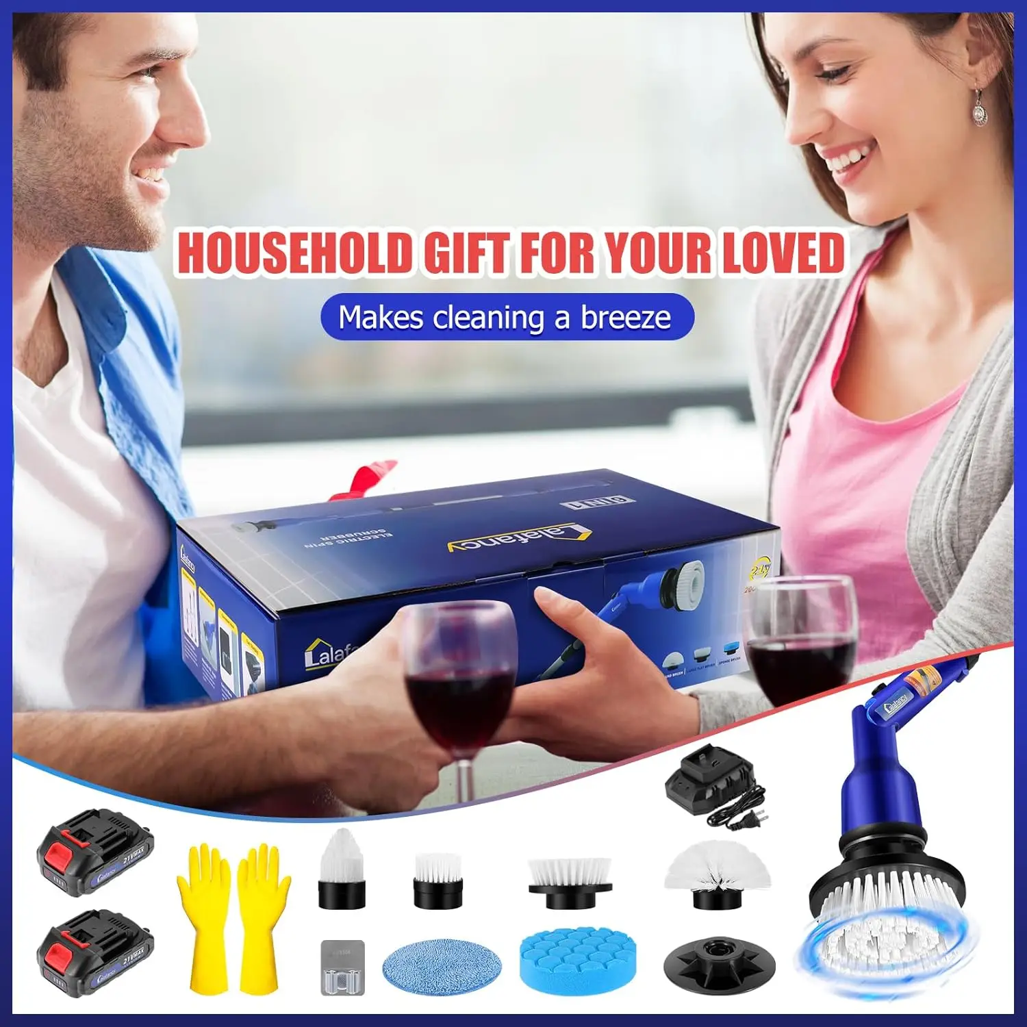 Bathroom Scrubber Electric with 2 Batteries, 1000RPM Cordless Spin Scrubber with 6 Replaceable Heads, Power Shower Cle