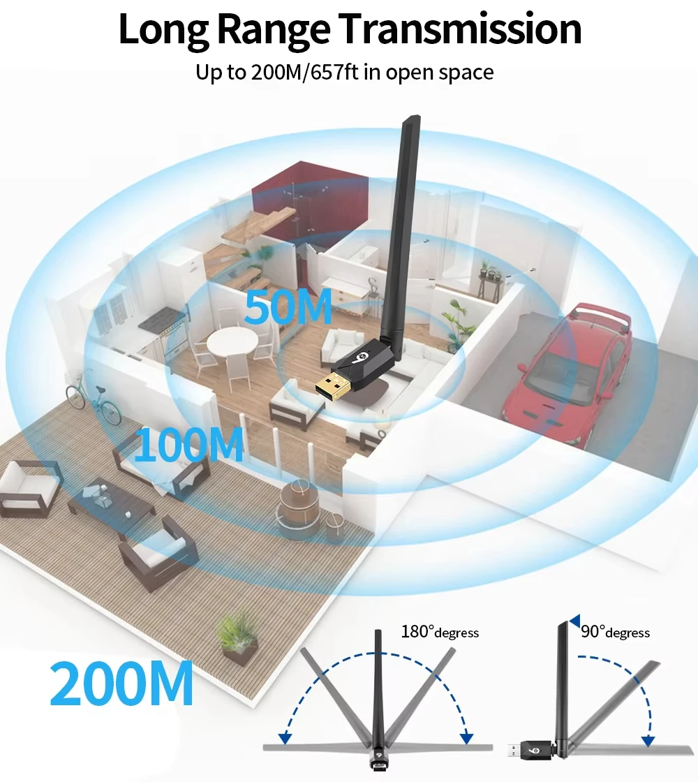 200M USB Bluetooth 6.0 Dongle Adapter for PC Speaker Wireless Mouse Keyboard Music Audio Bluetooth 5.4 Receiver Transmitter