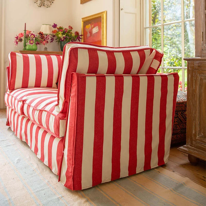 

Винтажный полосатый двухместный диван для гостиной в стиле кэжуал из ткани.