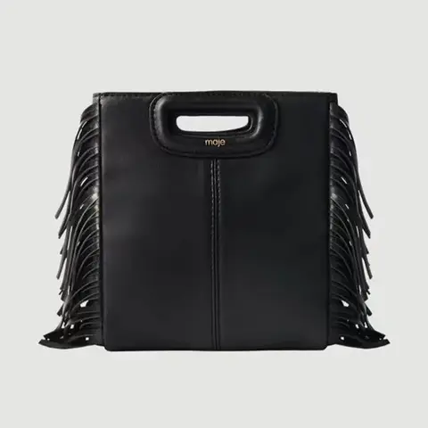 Maje Handbags New Fashionable Women Tassel Bag MAJE Black PU Leather Crossbody Bag Luxury Design Retro Shoulder Bag