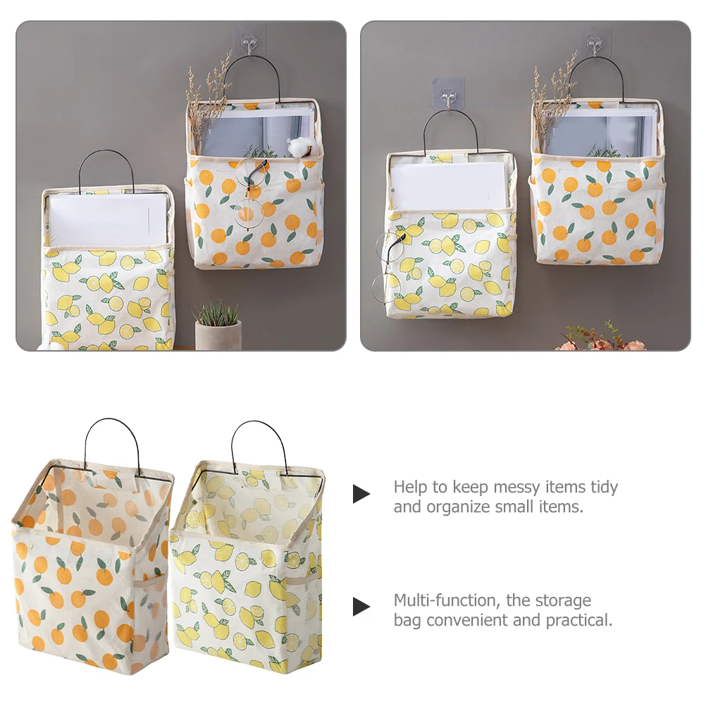 

2pcs Storage Hanging Basket Dorm Bag Large Capacity Bedside Organizer Cotton Tidy Pouch Gray Beige Bathroom Wall Bedroom Sundry