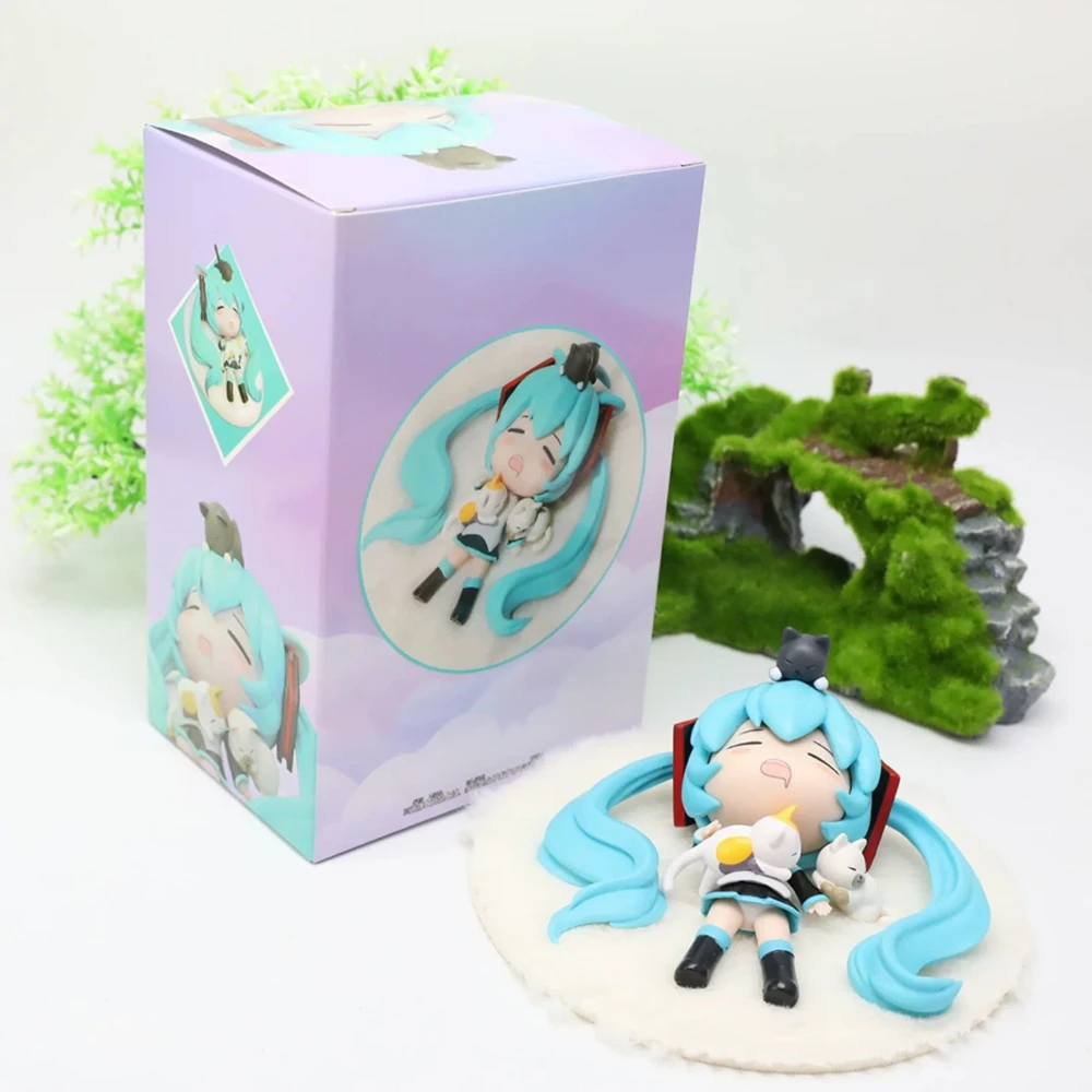 12CM Hatsune Miku Figure Virtual Anchor Anime Sleep Styling Model Toy Gift Chassis Collection Ornaments Crafts Artwork PVC
