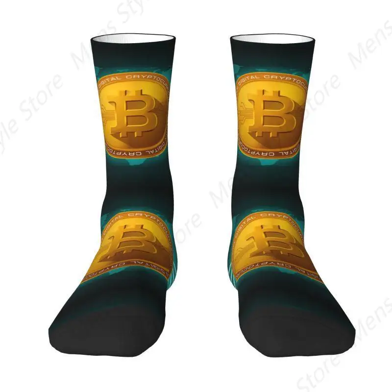 Funny Printed Bitcoin Blockchain Technology Socks for Women Men Stretch Summer Autumn Winter Btc Cryptocurrency Crew Socks