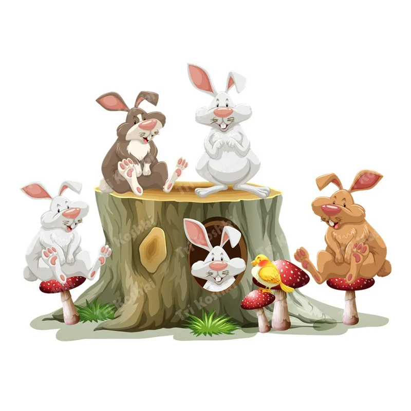 Tri koshki RC078 Cartoon Five Rabbits in the Forest Wall Sticker Waterproof Decal Child Home Decoration Kids Room Door Toile