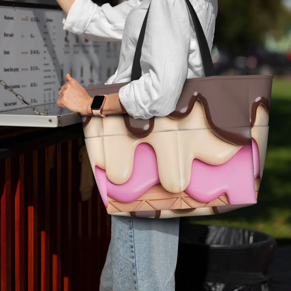 Strawberry Ice Cream Beach Tote Bag Sport Gym Yoga Duffle Large Tote Bag Women Travel Bag Fitness bag