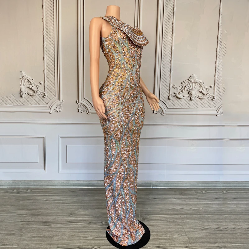 Traje de baile de Jazz para mujer, vestido de noche completo con diamantes de imitación, trajes de Festival para Bar y Club nocturno, vestido de fiesta de bailarina y cantante XS10191